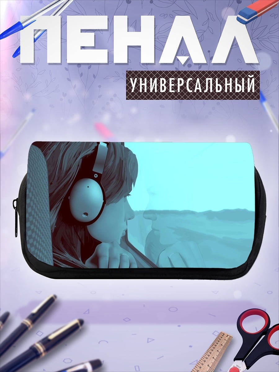 Пенал-косметичка девушка в наушниках