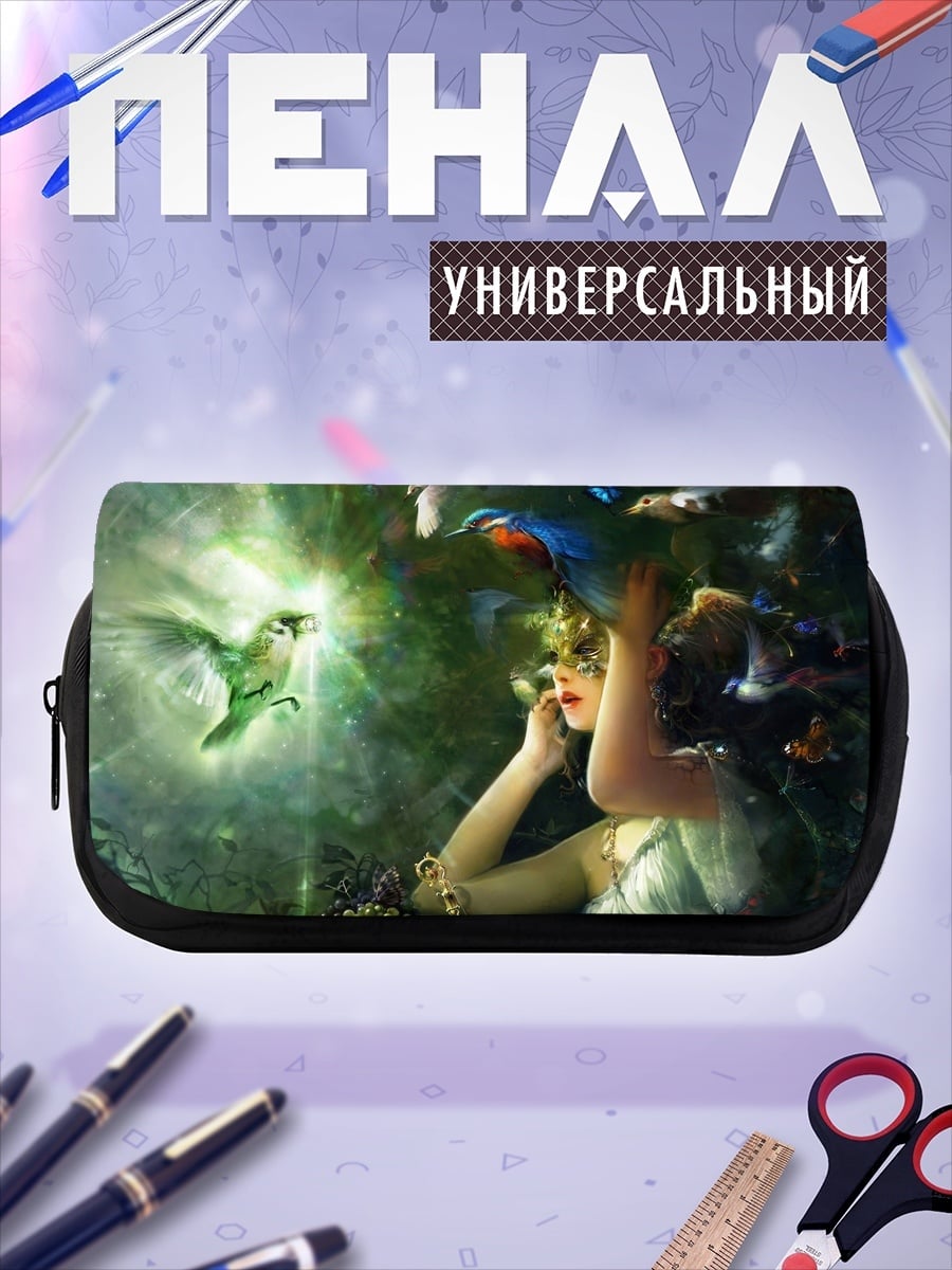 Пенал-косметичка девушка с птицами