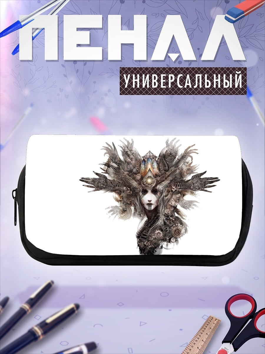 Пенал-косметичка девушка с перьями