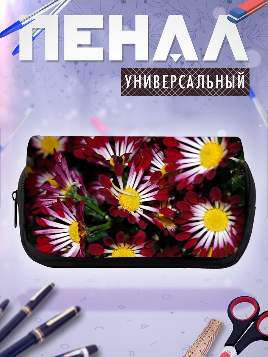 Пенал-косметичка красные хризантемы букет