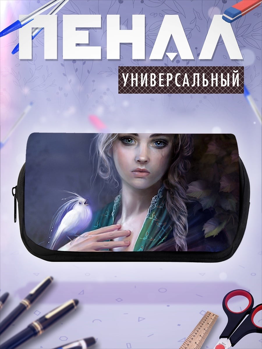 Пенал-косметичка Девушка с птицей