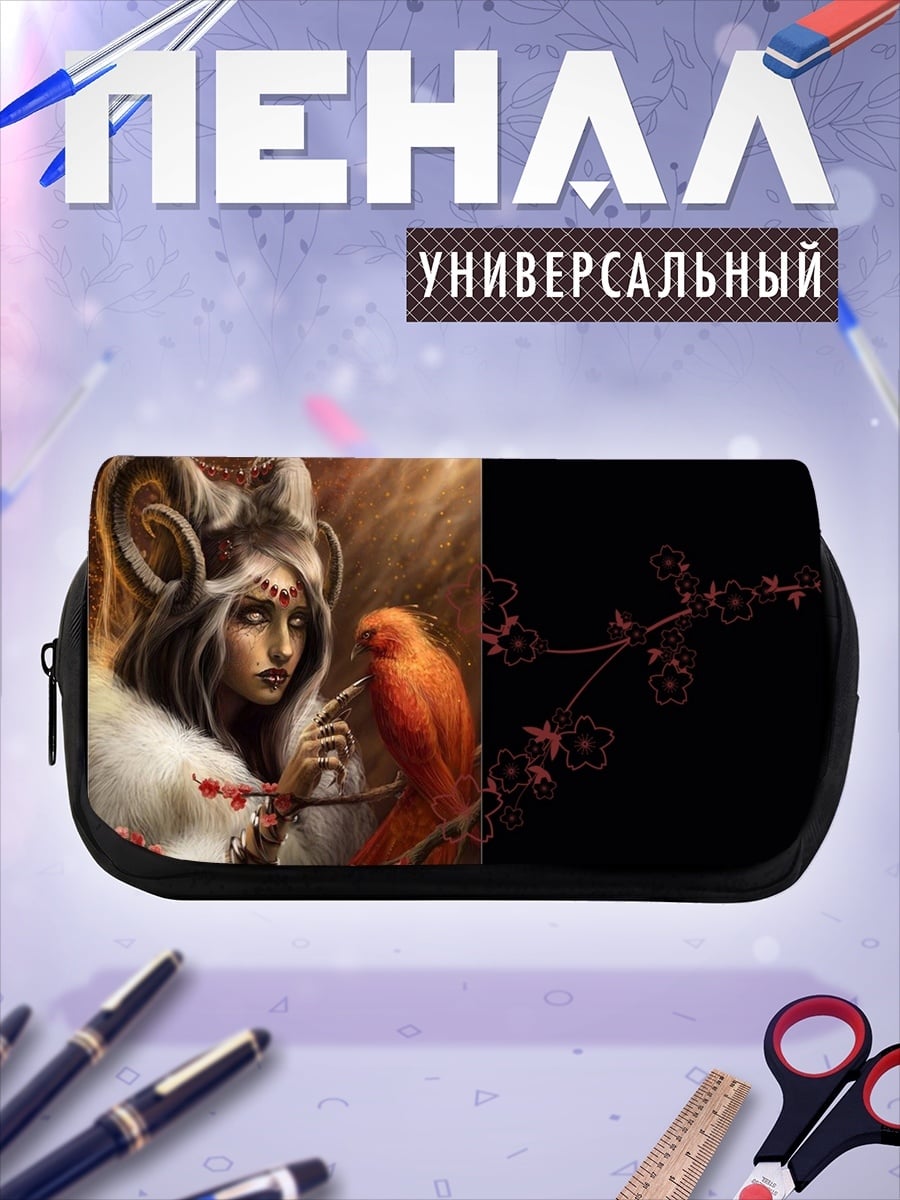 Пенал-косметичка Девушка с птицей