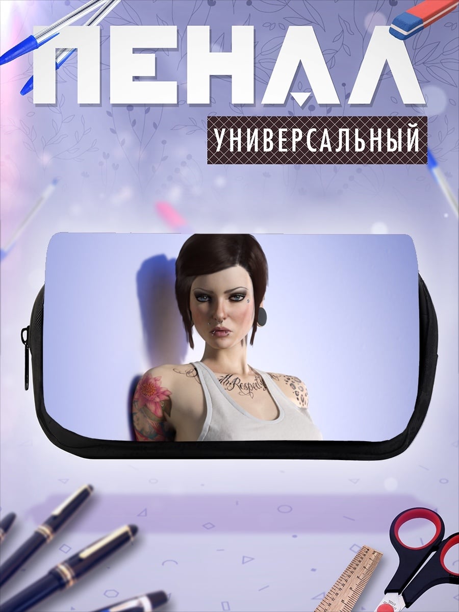 Пенал-косметичка девушка с тату