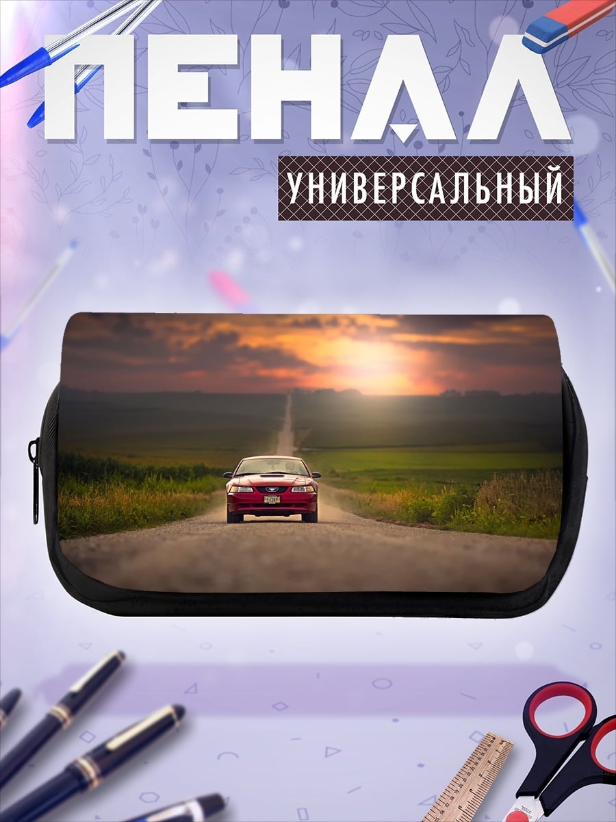 Пенал-косметичка Красный автомобиль на дороге