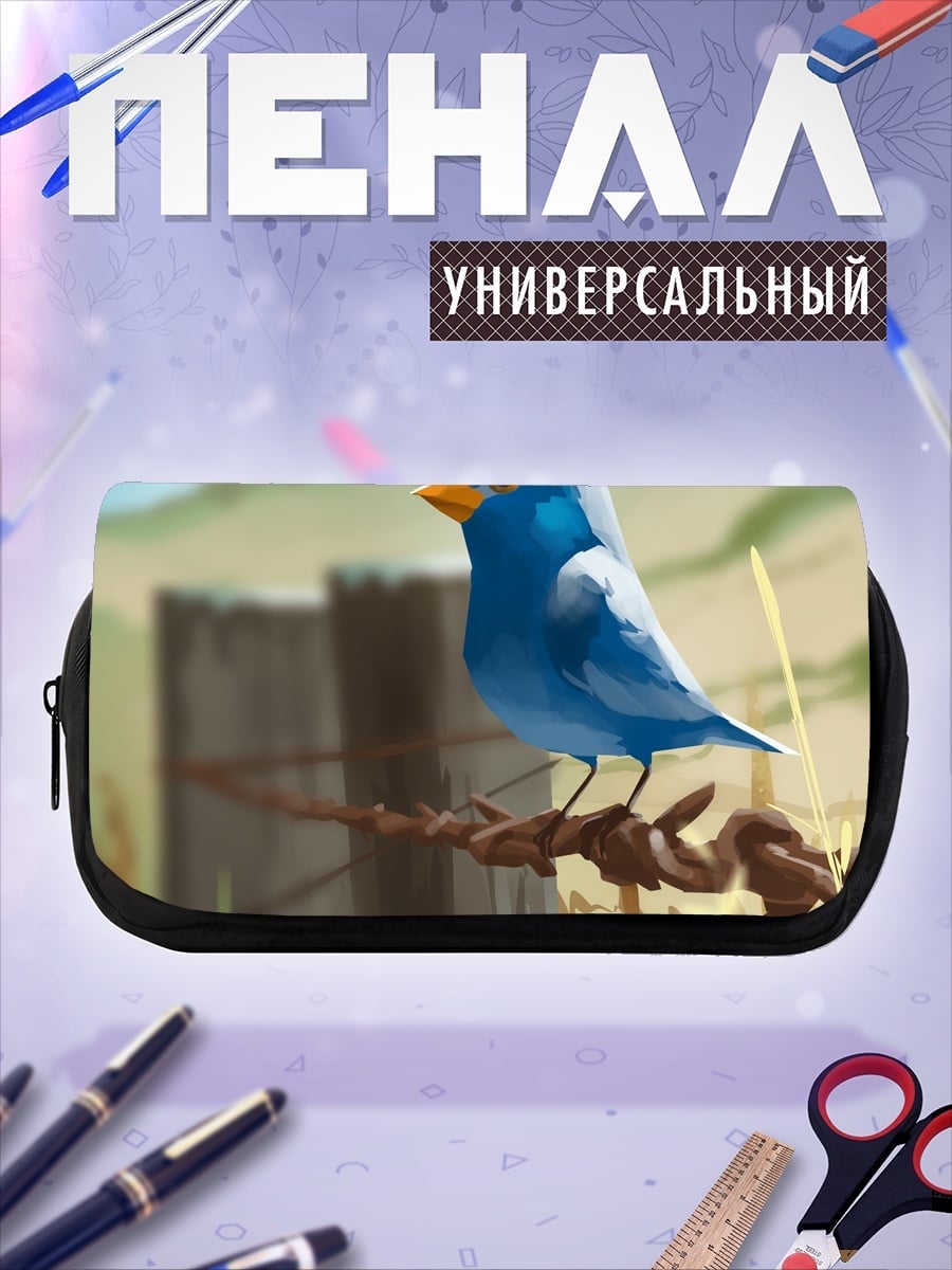 Пенал-косметичка синяя птица ветка