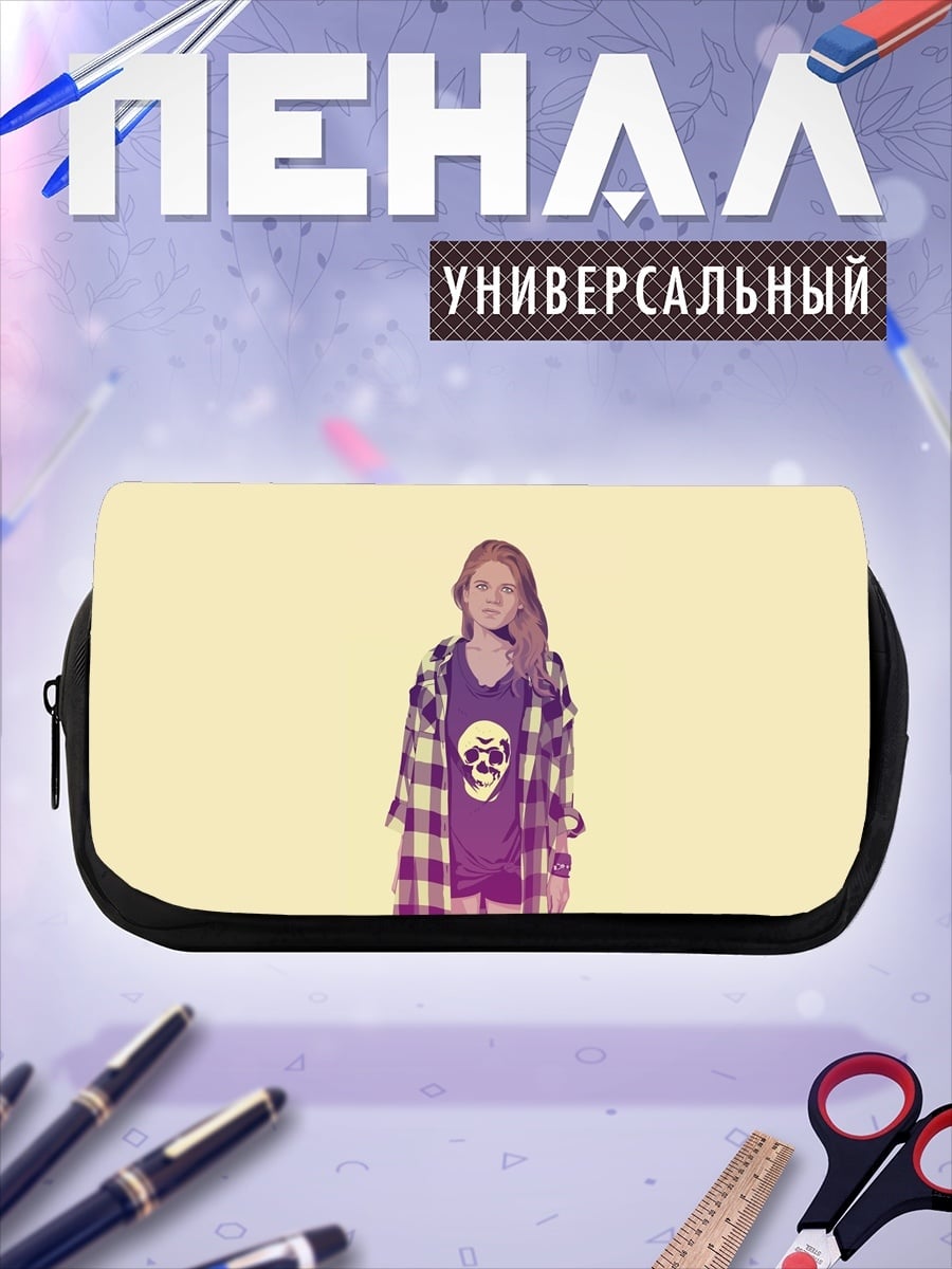 Пенал-косметичка Девушка в клетчатой рубашке