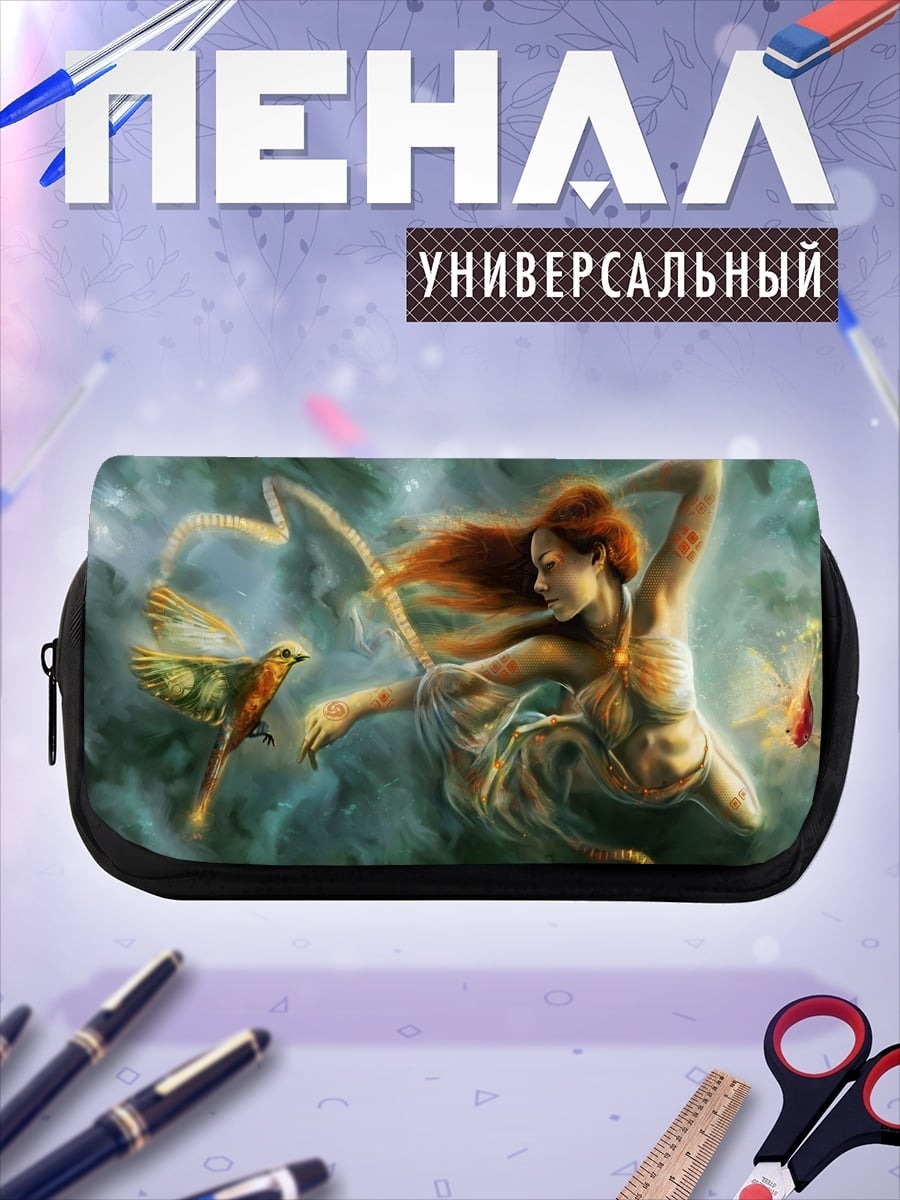 Пенал-косметичка девушка с птицей