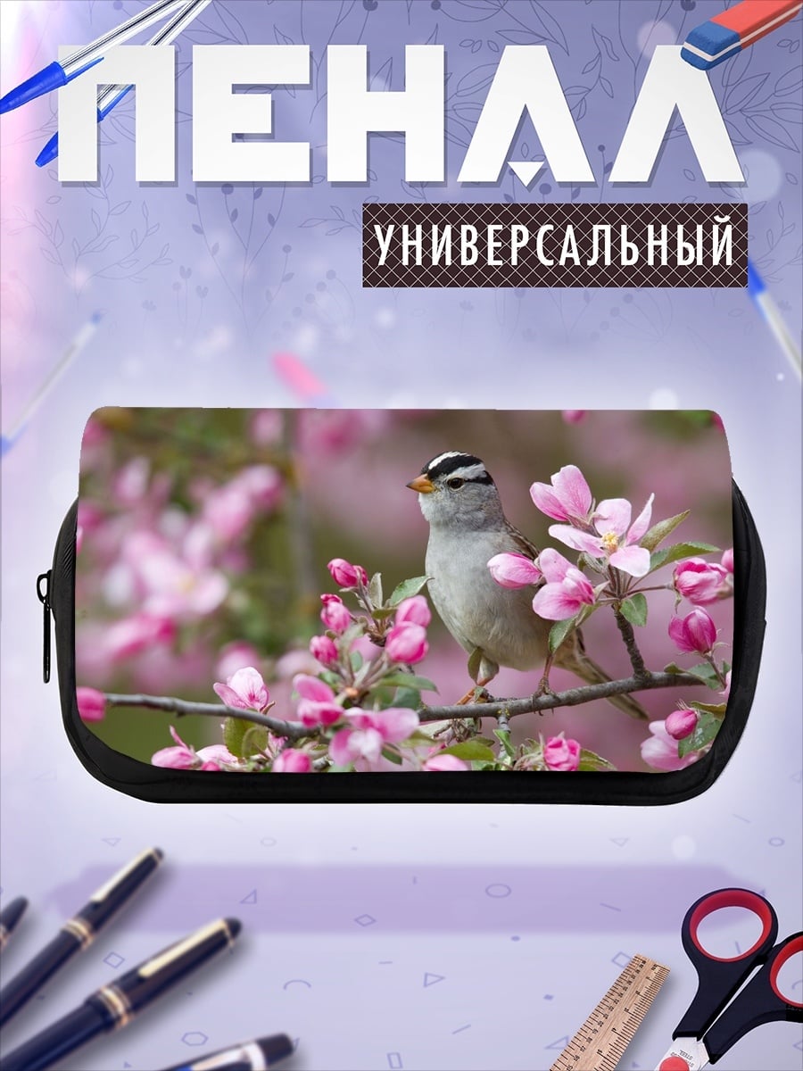 Пенал-косметичка воробей на ветке