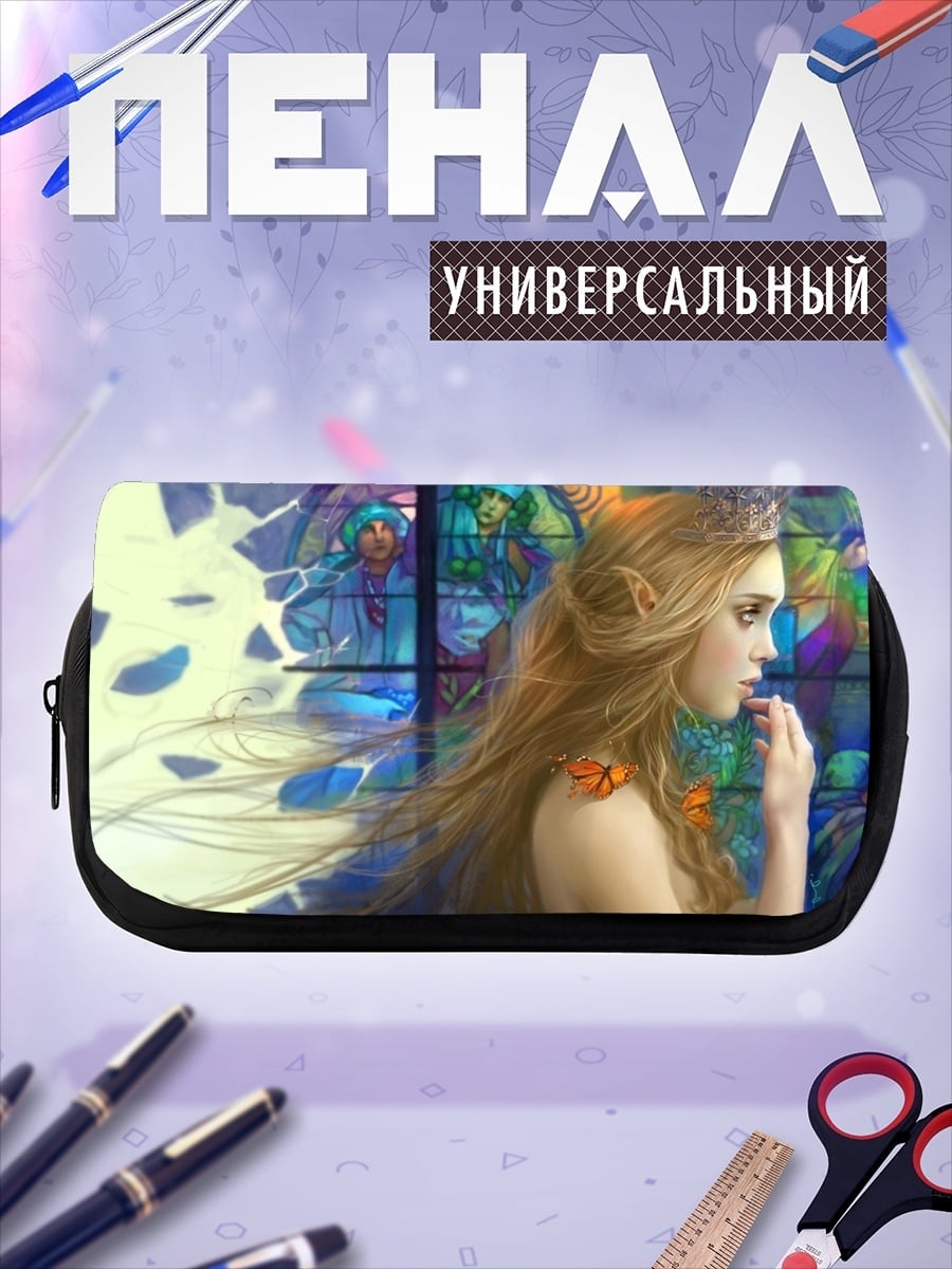 Пенал-косметичка девушка с золотыми волосами