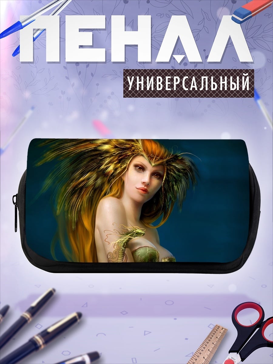 Пенал-косметичка Девушка с перьями
