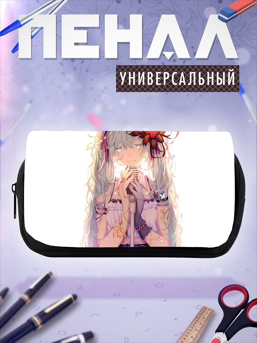 Пенал-косметичка Аниме девушка с цветами