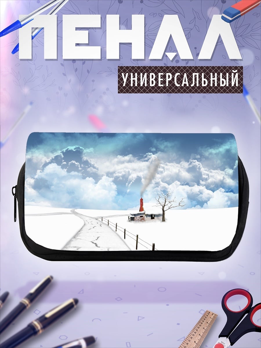 Пенал-косметичка Зимний пейзаж домик