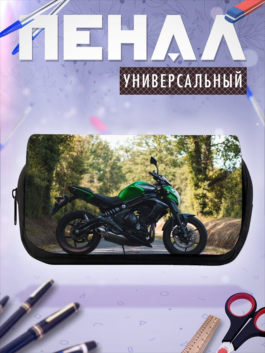 Пенал-косметичка Зеленый мотоцикл в лесу