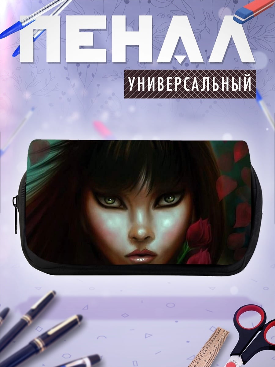 Пенал-косметичка Таинственная девушка с розами