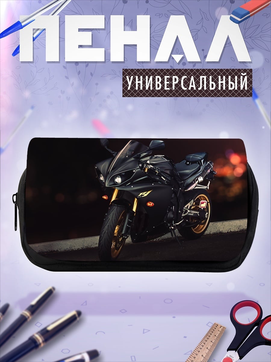 Пенал-косметичка Черный спортбайк ночью