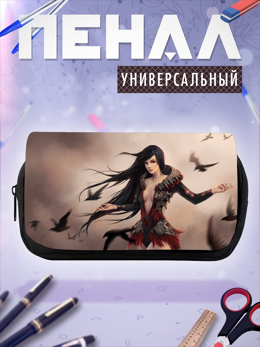 Пенал-косметичка девушка с воронами