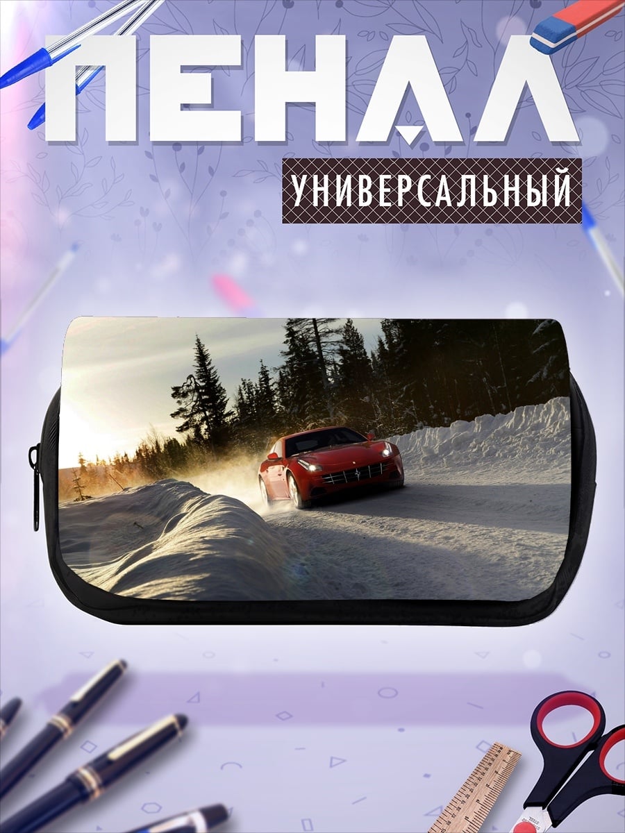 Пенал-косметичка красная машина снег