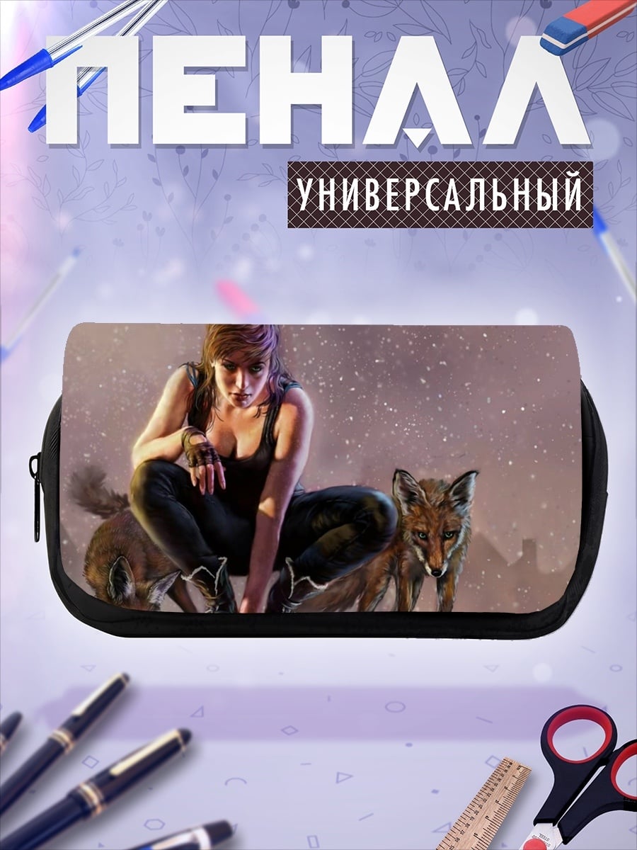 Пенал-косметичка Девушка с лисами