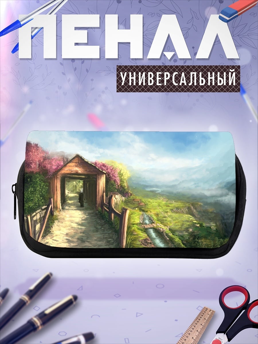 Пенал-косметичка мост весенний лес
