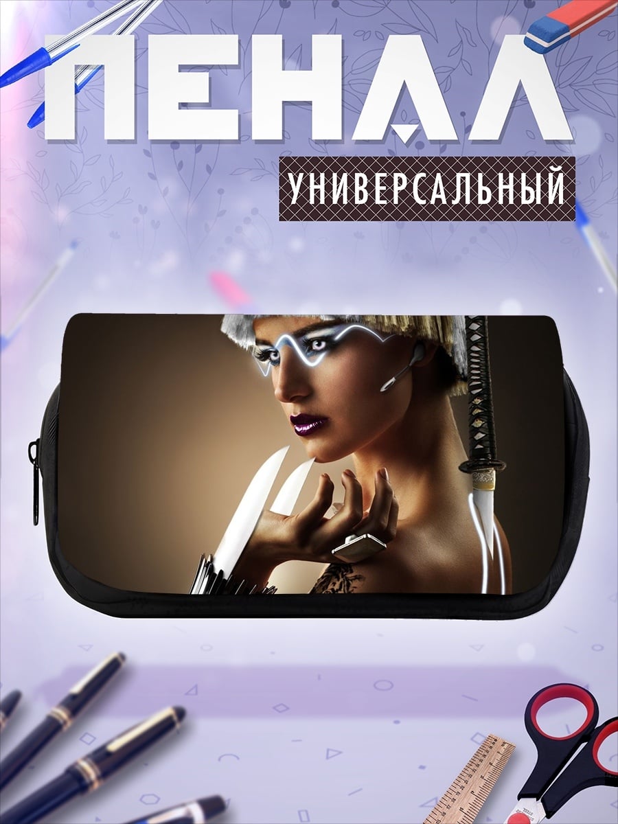 Пенал-косметичка киберпанк девушка самурай