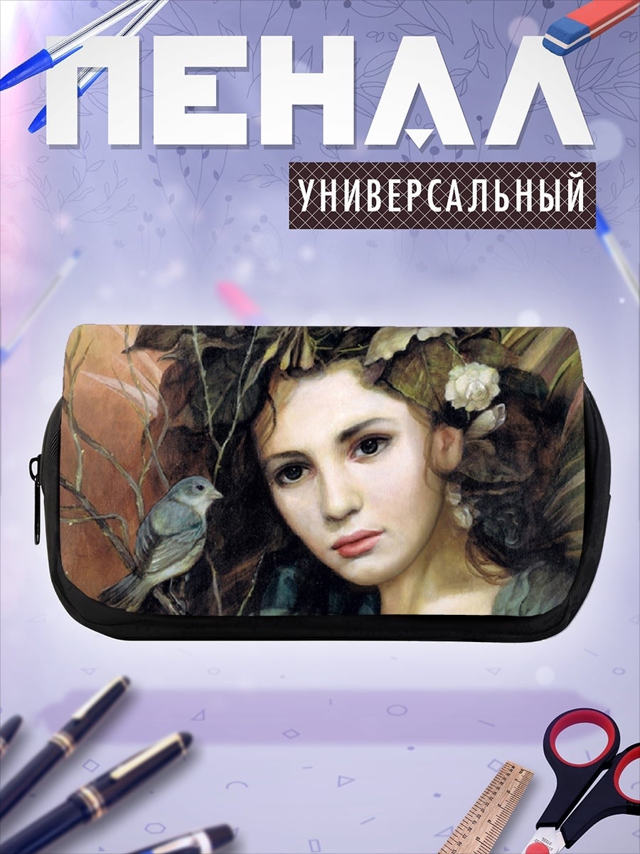 Пенал-косметичка девушка с птицей