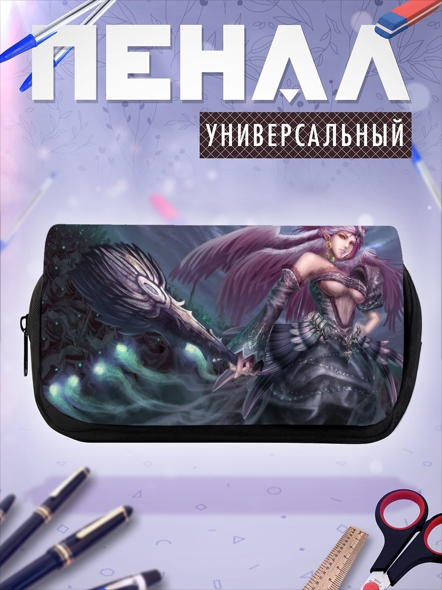 Пенал-косметичка девушка с фиолетовыми волосами