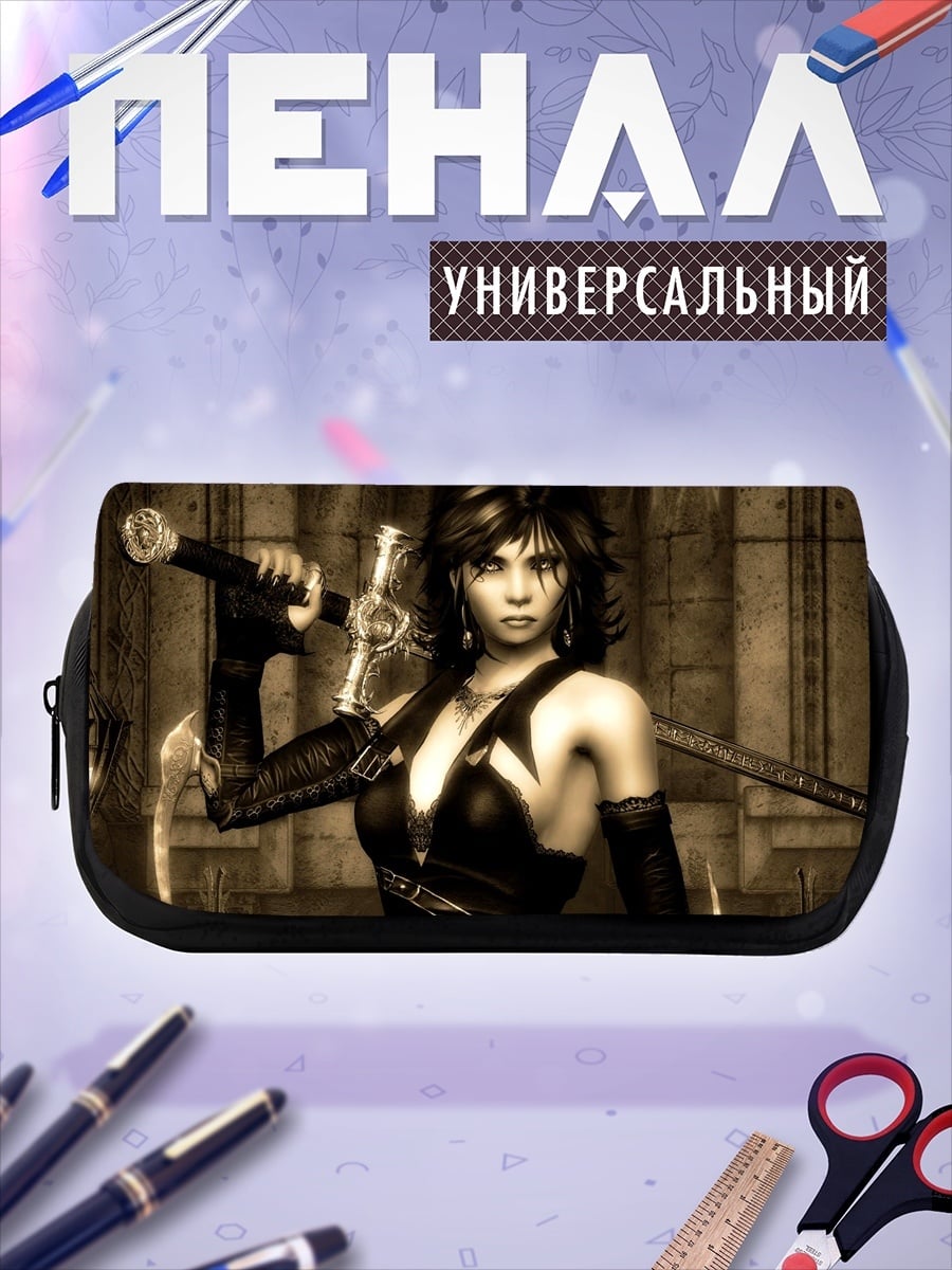 Пенал-косметичка воинственная девушка с мечом