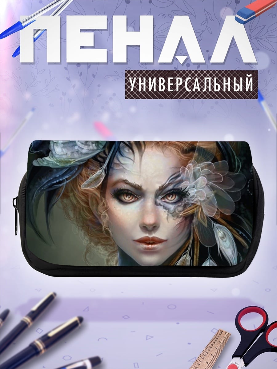 Пенал-косметичка Девушка с перьями