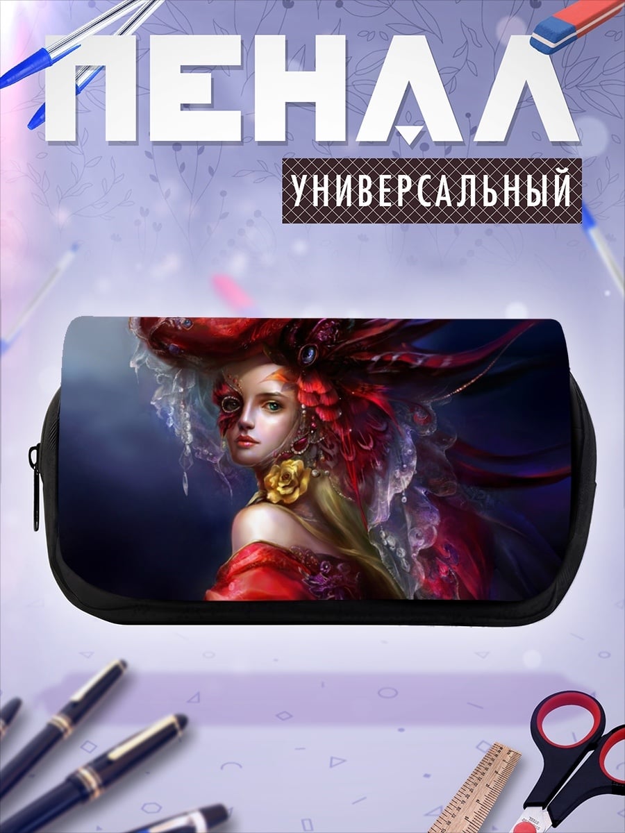 Пенал-косметичка девушка в красном