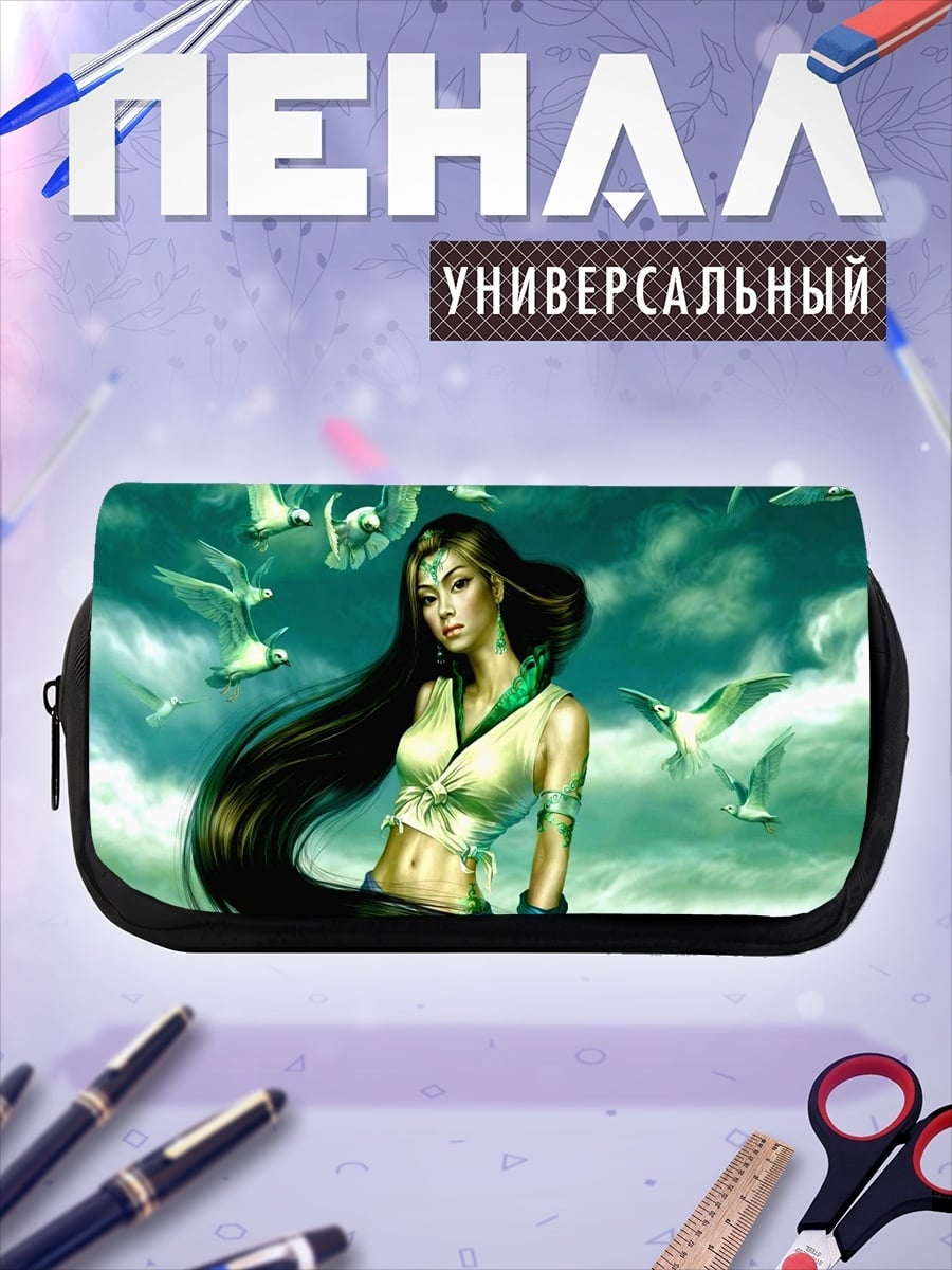 Пенал-косметичка девушка с птицами