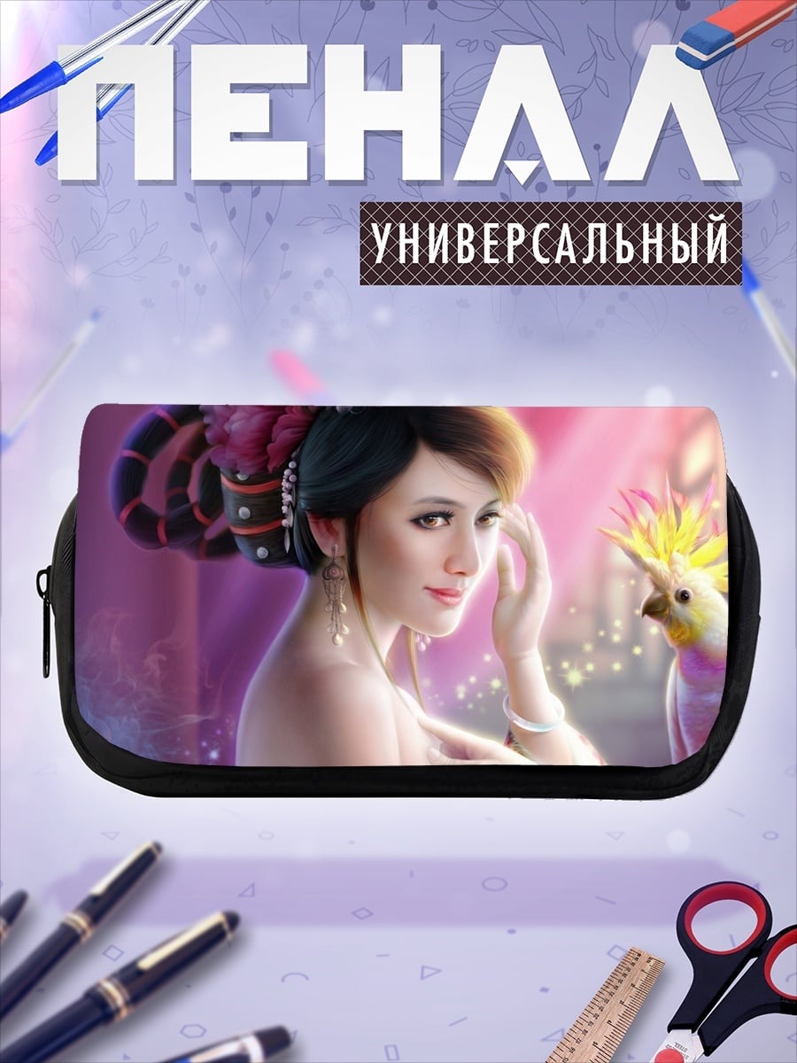 Пенал-косметичка Девушка с попугаем