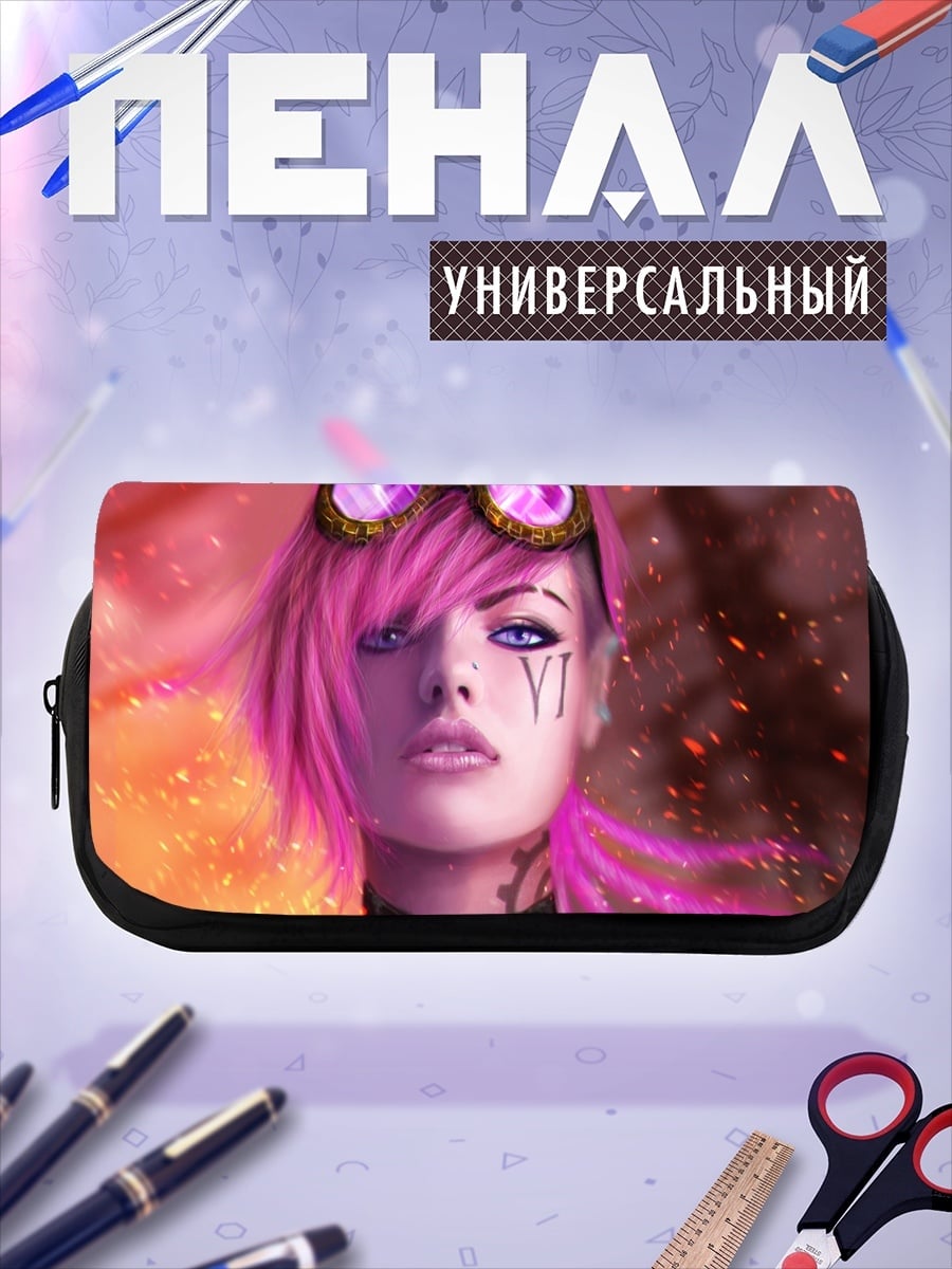 Пенал-косметичка Девушка с розовыми волосами