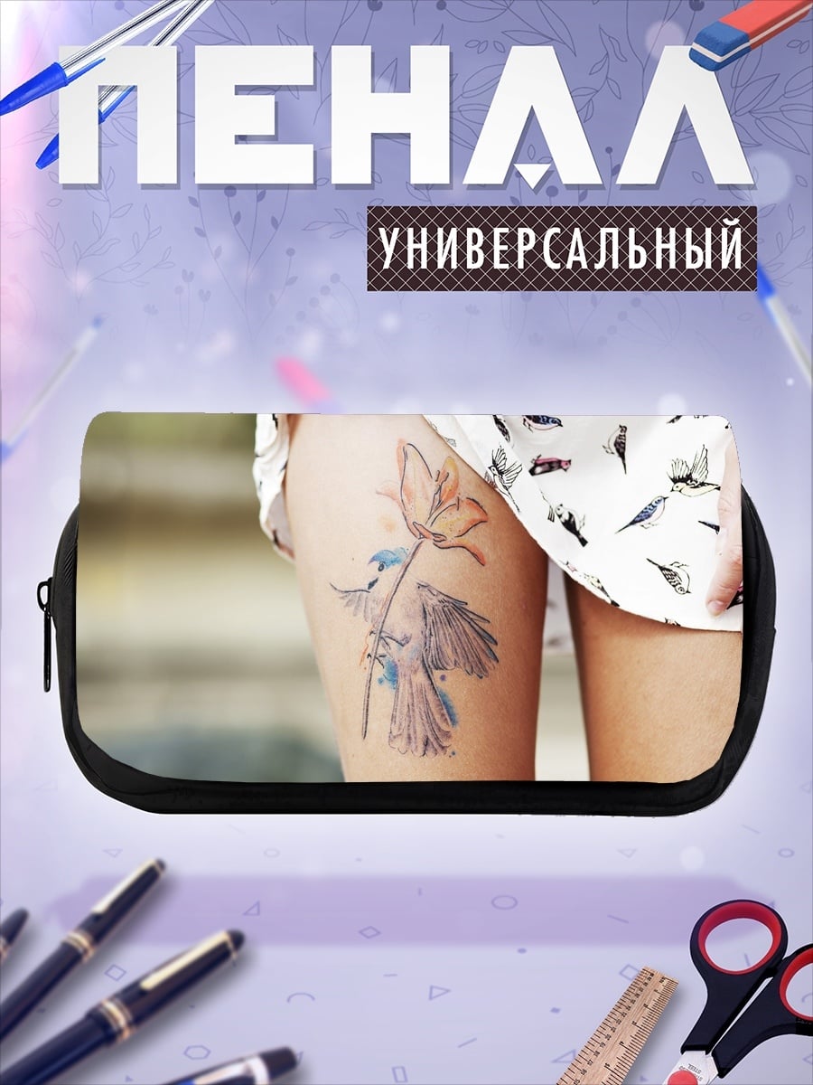 Пенал-косметичка Татуировка цветок на ноге