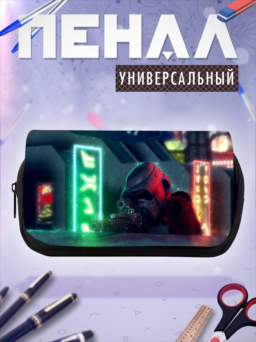 Пенал-косметичка Киберпанк воин неон