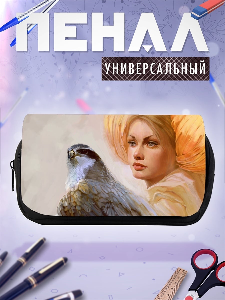 Пенал-косметичка девушка с соколом