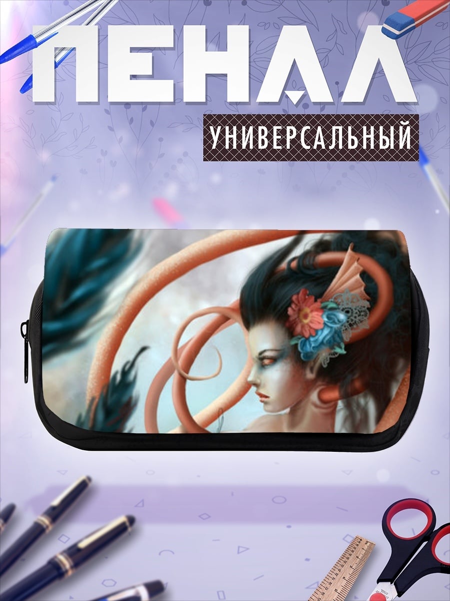 Пенал-косметичка Девушка с оранжевыми лентами