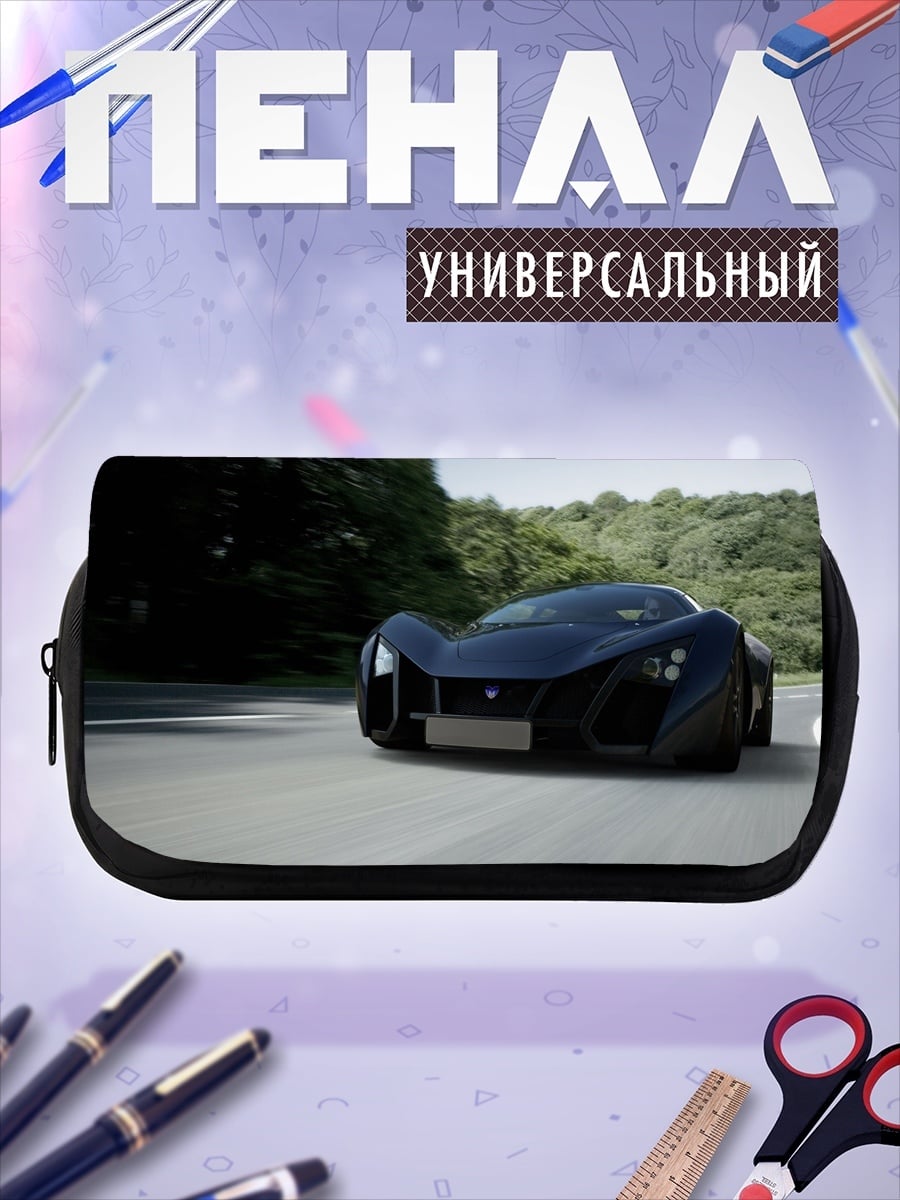 Пенал-косметичка Синий спорткар на дороге