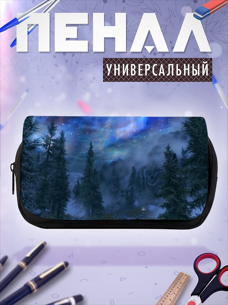 Пенал-косметичка Северное сияние в лесу