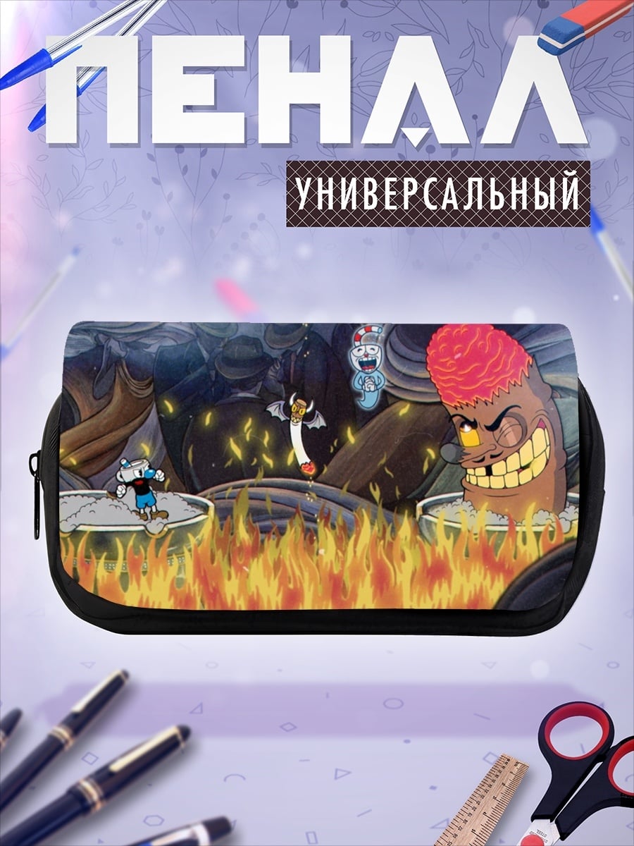 Пенал-косметичка Персонажи Cuphead в огне