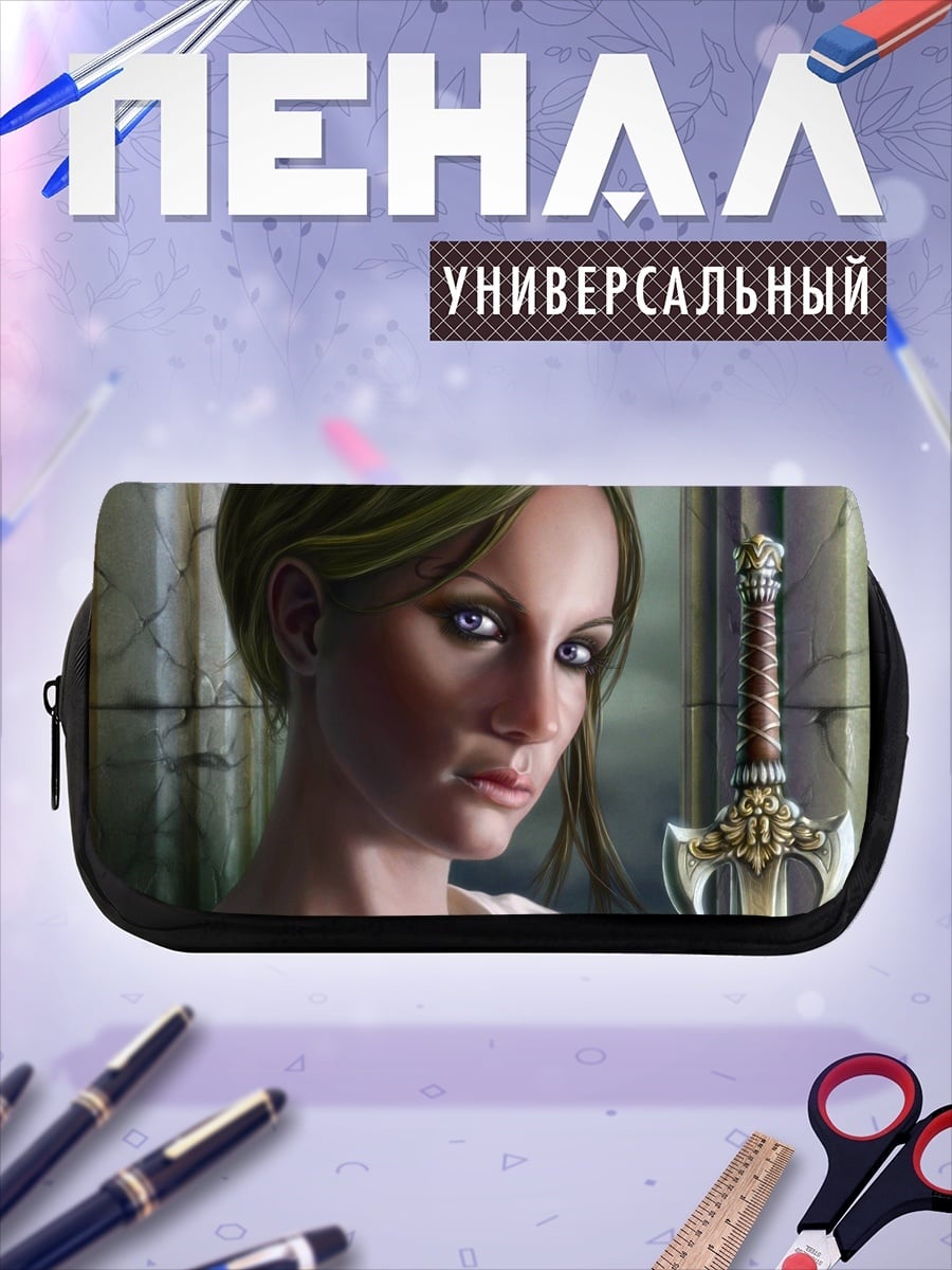 Пенал-косметичка девушка с мечом