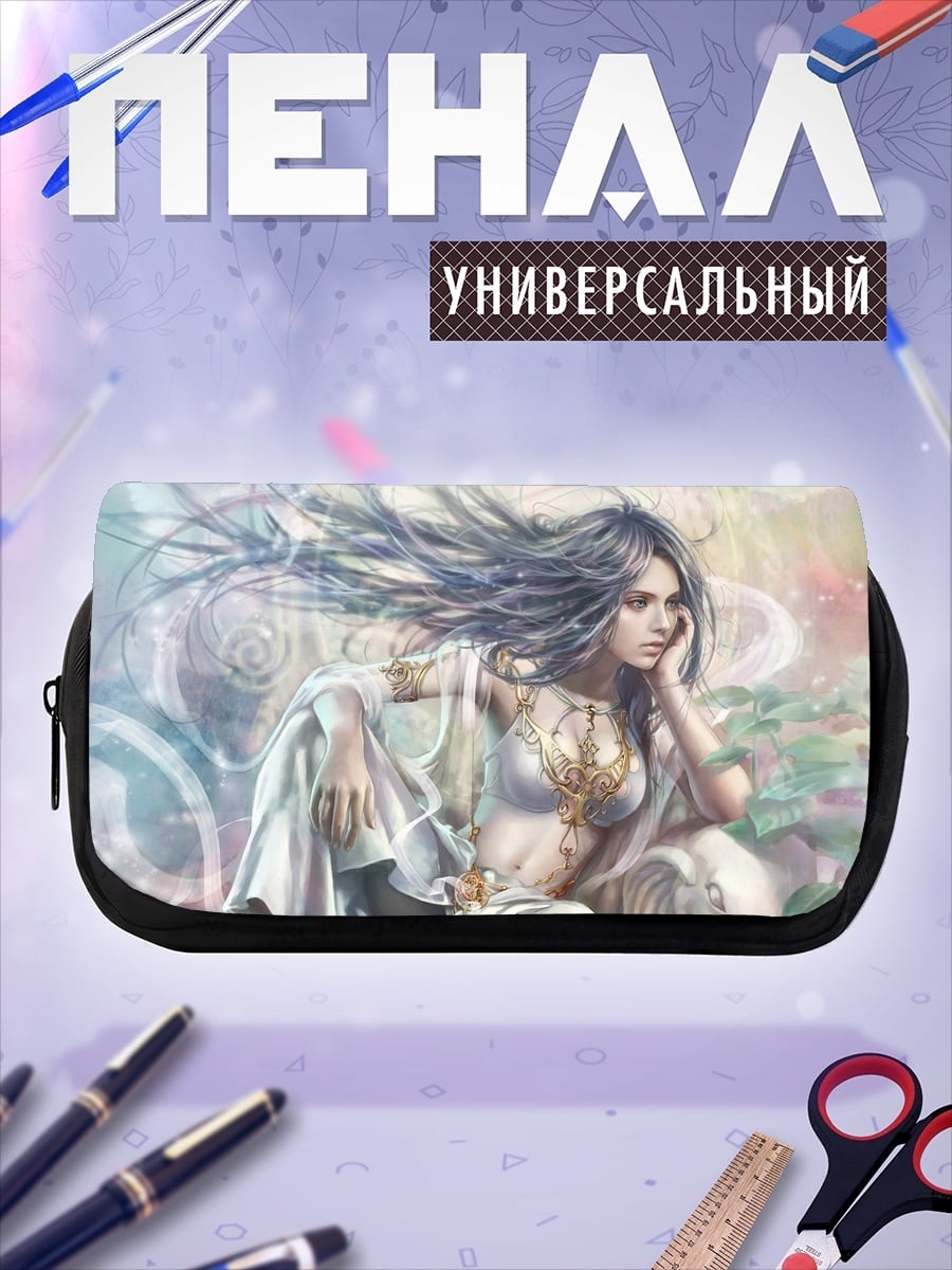 Пенал-косметичка девушка с развевающимися волосами