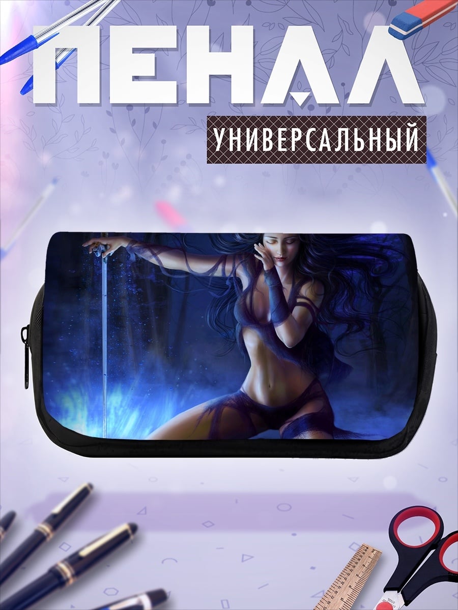 Пенал-косметичка девушка с мечом