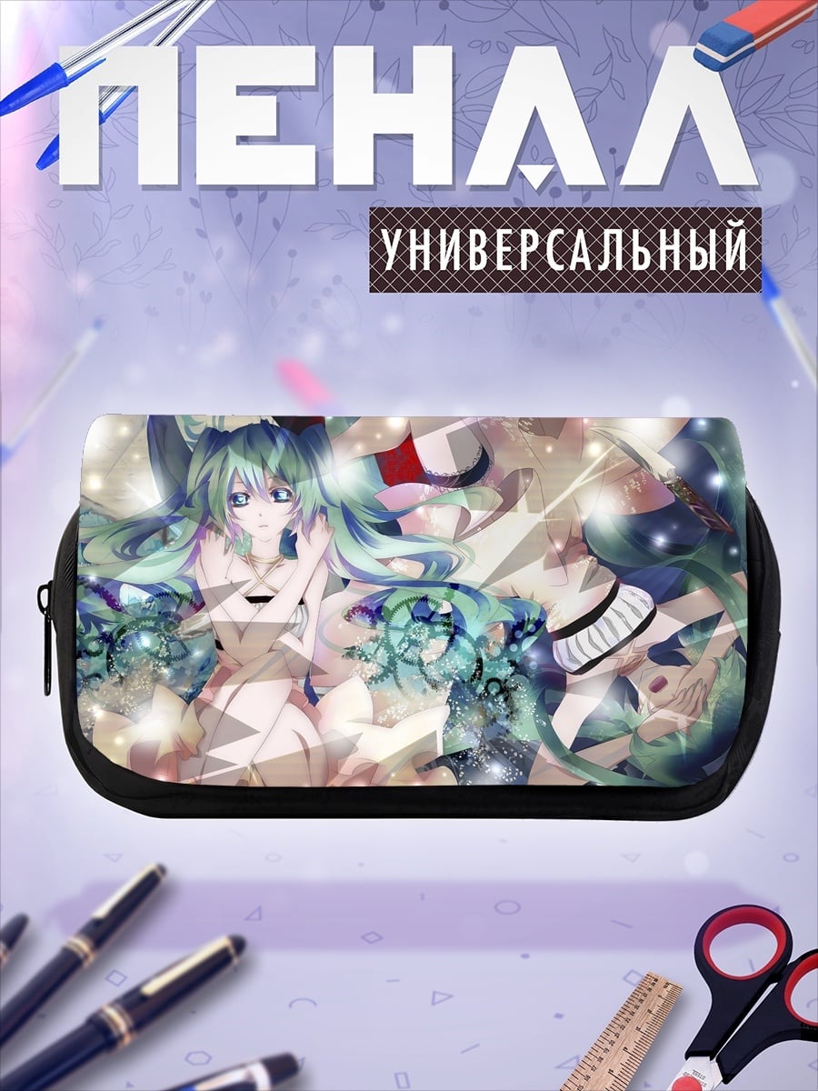 Пенал-косметичка зеленоволосая аниме девушка