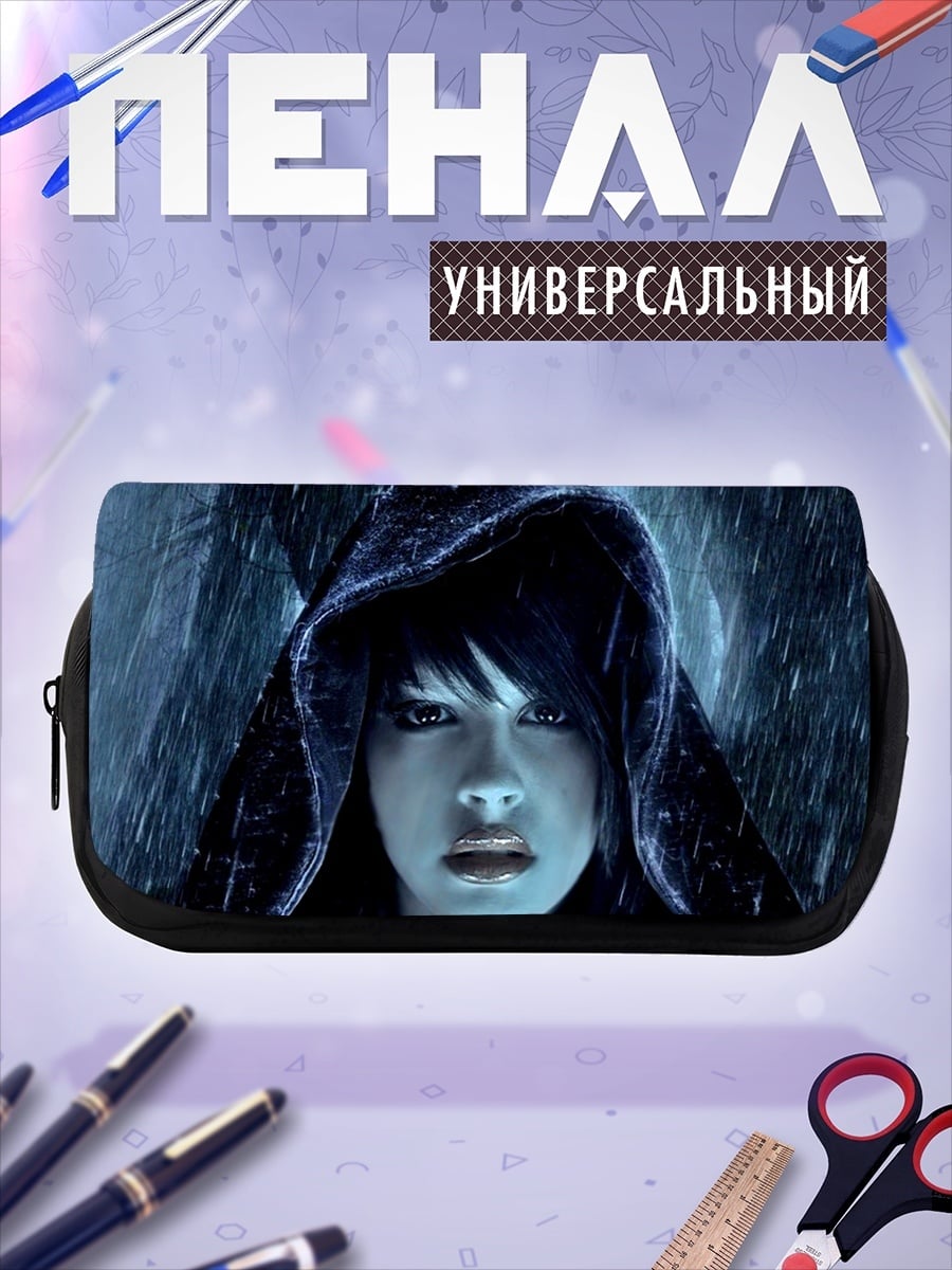 Пенал-косметичка девушка в капюшоне