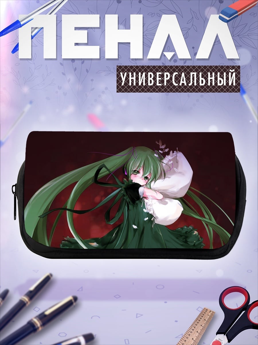 Пенал-косметичка зеленоволосая аниме девушка
