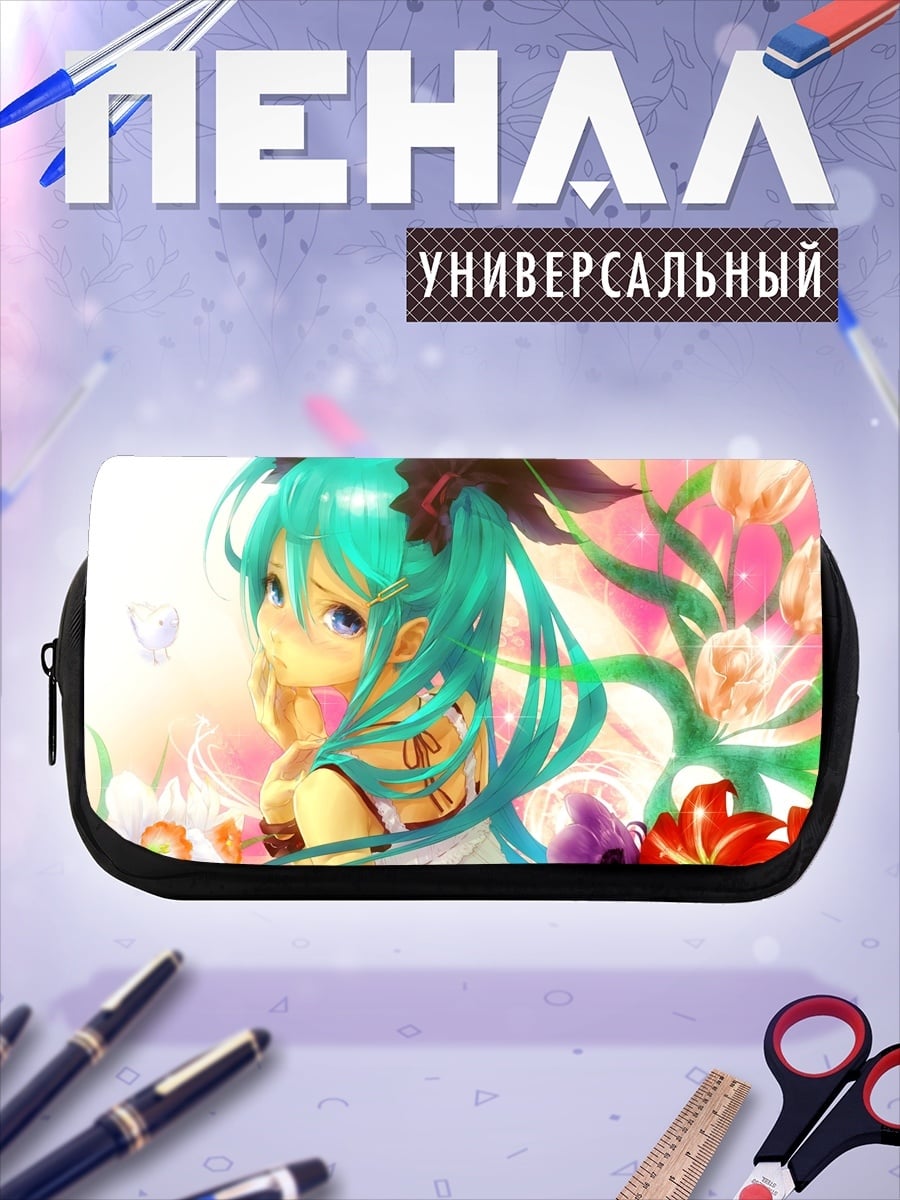 Пенал-косметичка Аниме девушка с цветами