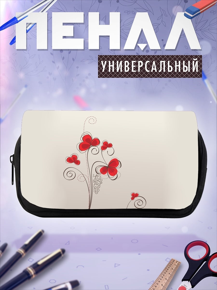Пенал-косметичка красные цветы узор