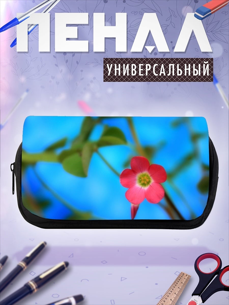 Пенал-косметичка Розовый цветок на синем