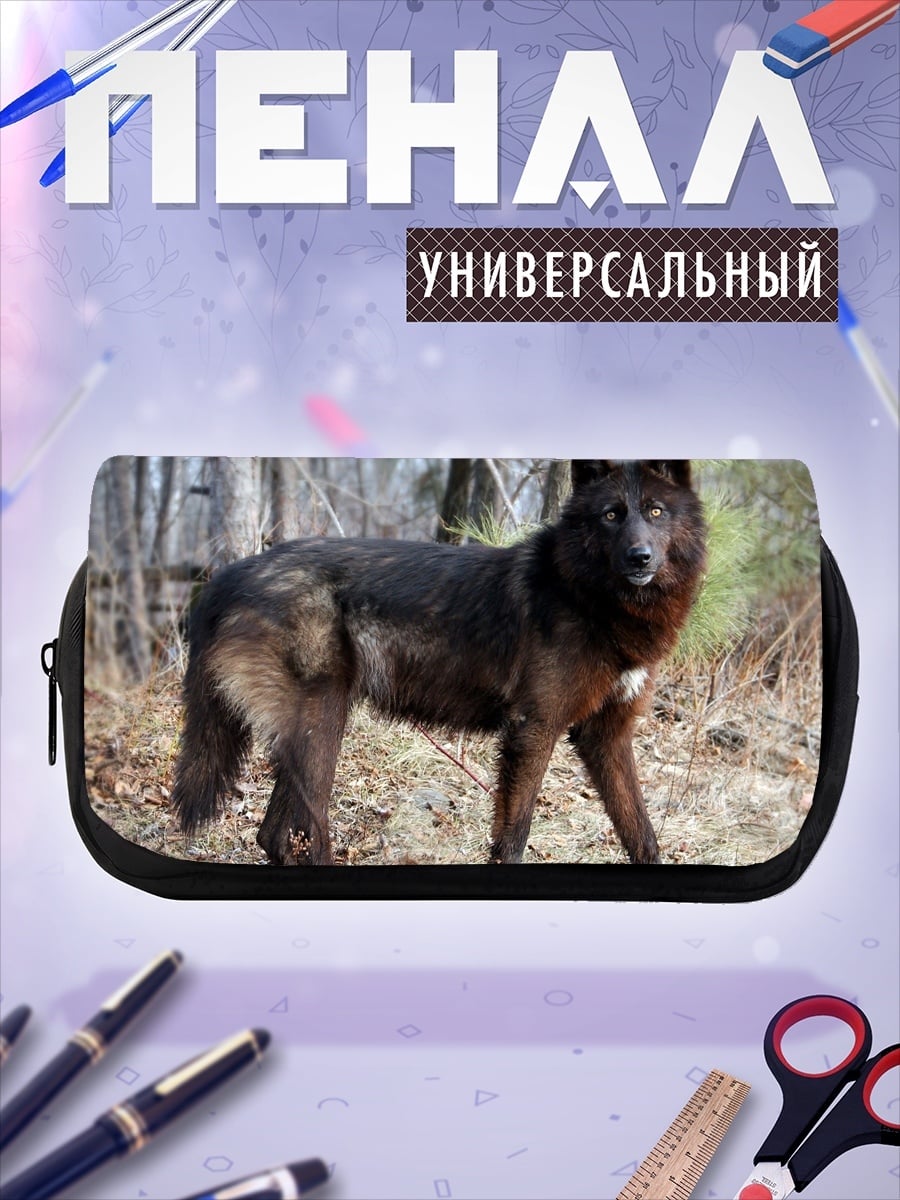 Пенал-косметичка Черный волк в лесу