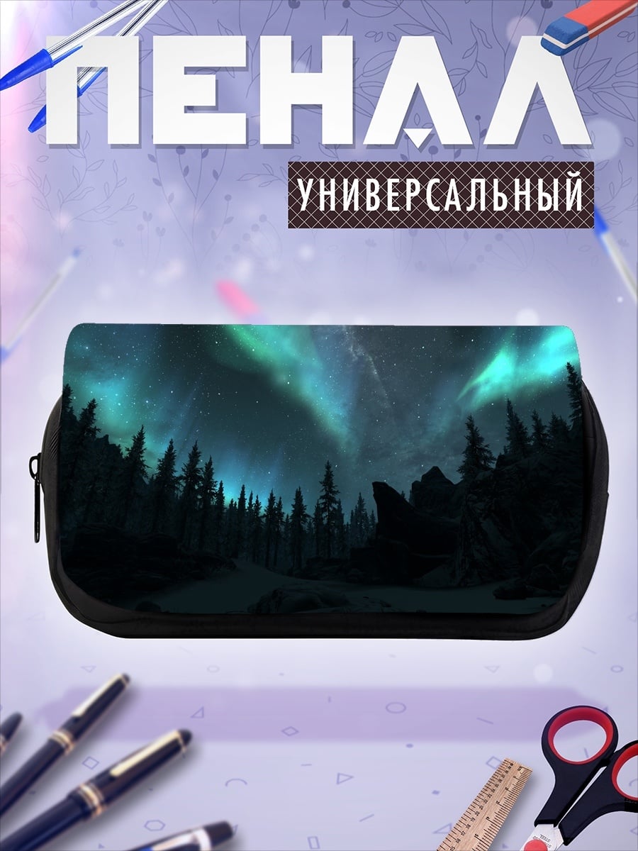 Пенал-косметичка Северное сияние над лесом